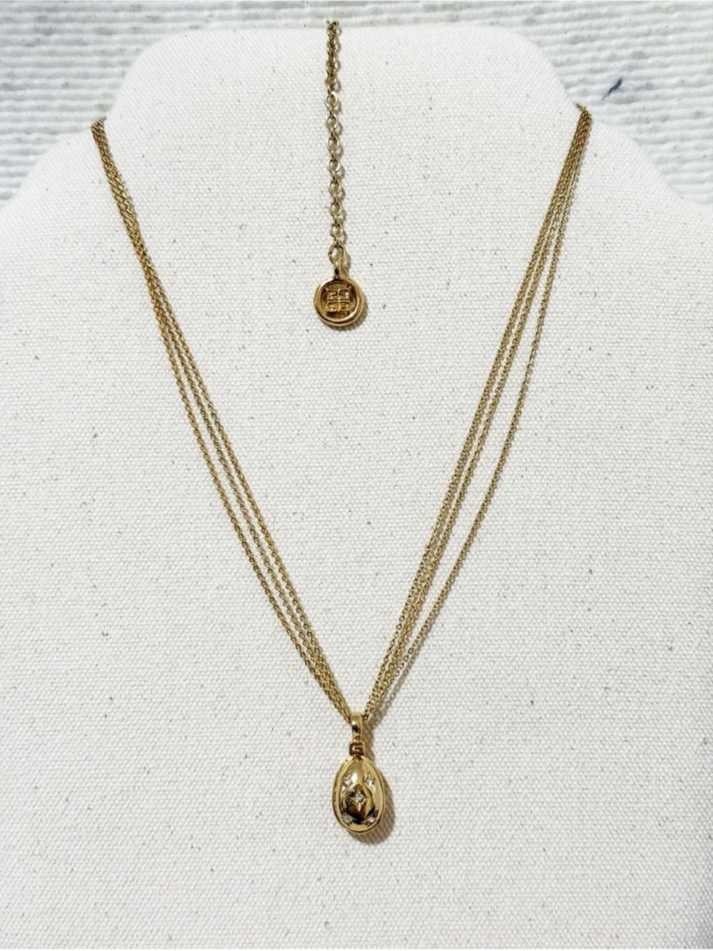 Givenchy Oval Rhinestone G Logo Gold Pendant Necklace